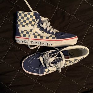 Vans blue and white checkered high tops